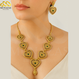 Handmade Heart Design Gold Plated Indian African Jewelry Set | Necklace, Earrings & Ring