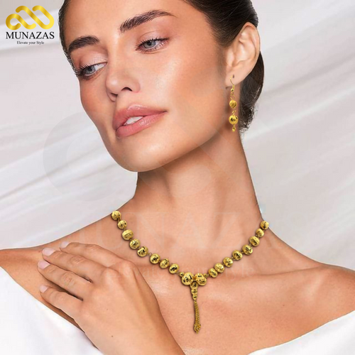 Elegant Rounded Design Gold Plated Indian African Jewelry Set | Necklace, Earrings & Ring