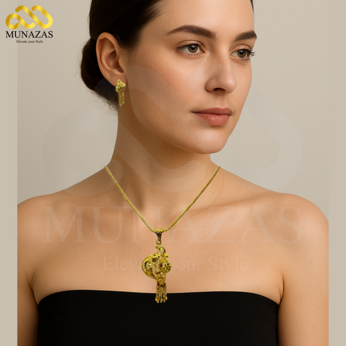 Elegent Pure Gold Indian African Jewelry Set -Necklace Braclet & Earrings