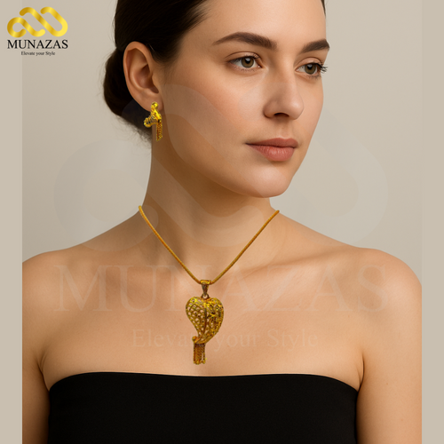 Elegent Pure Gold Indian African Jewelry Set -Necklace Braclet & Earrings