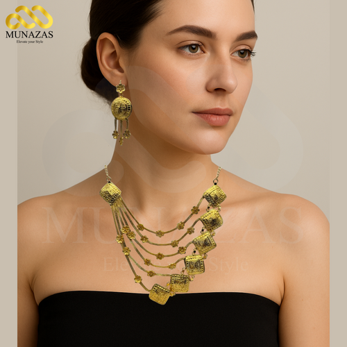 Elegent Pure Gold  Indian African Jewelry Set -Necklace Braclet & Earrings (WS)