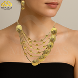 Elegent Pure Gold Indian African Jewelry Set -Necklace Braclet & Earrings