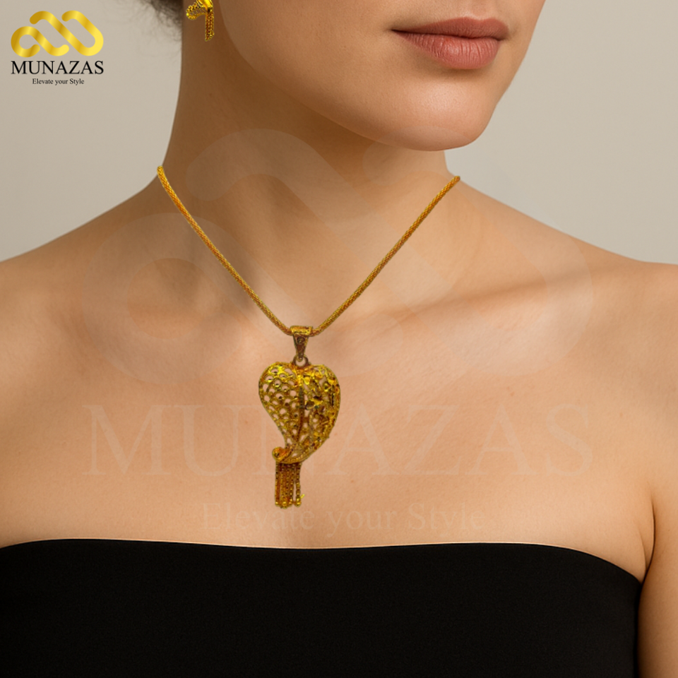 Elegent Pure Gold Indian African Jewelry Set -Necklace Braclet & Earrings