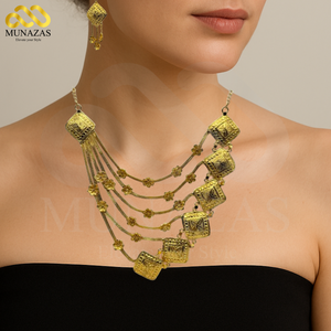 Elegent Pure Gold Indian African Jewelry Set -Necklace Braclet & Earrings (WS)