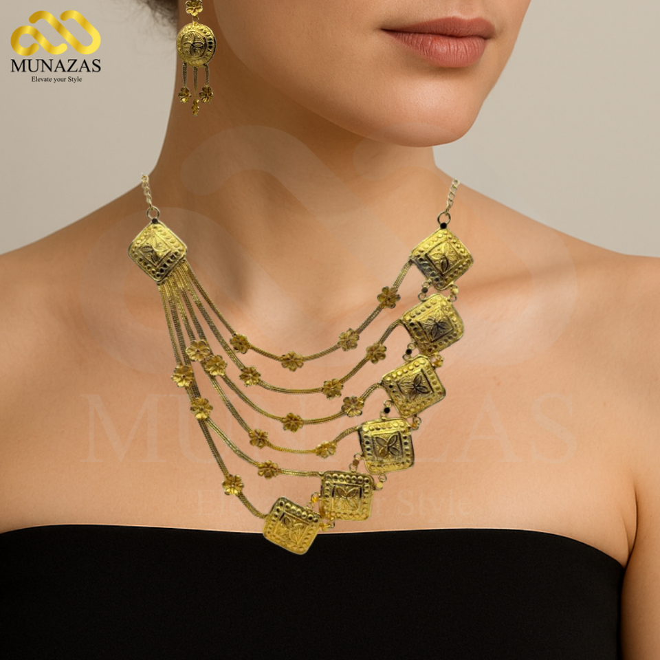 Elegent Pure Gold  Indian African Jewelry Set -Necklace Braclet & Earrings (WS)