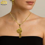 Elegent Pure Gold Indian African Jewelry Set -Necklace Braclet & Earrings