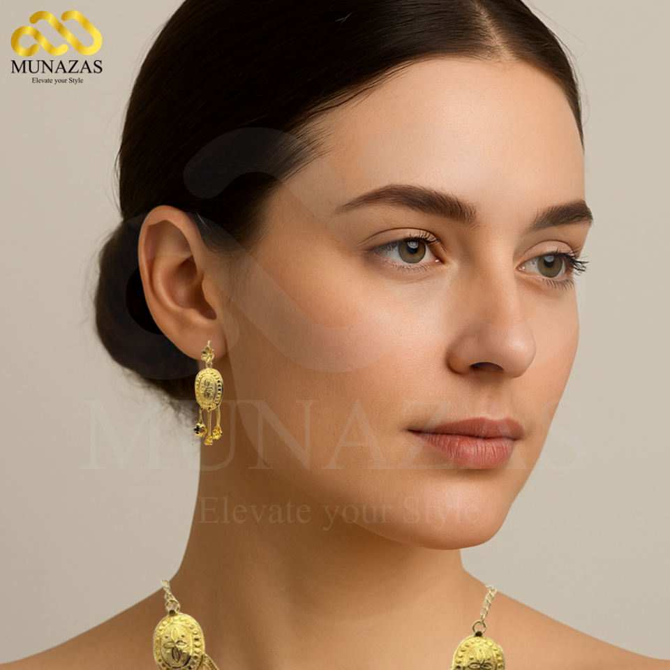 Elegent Pure Gold Indian African Jewelry Set -Necklace Braclet & Earrings