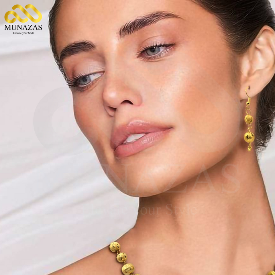 Elegant Rounded Design Gold Plated Indian African Jewelry Set | Necklace, Earrings & Ring